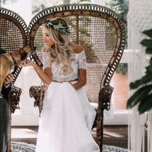 White Chiffon 2 Pc Wedding Dress
